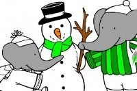 Coloriage Babar et le bonhomme de neige Coloriage Babar et le bonhomme de neige